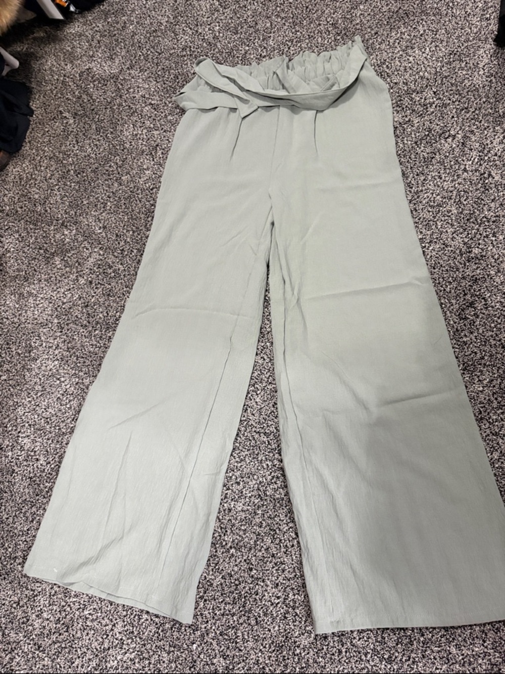 Pink Lily Wide Leg Paperbag Trousers in Light Sage